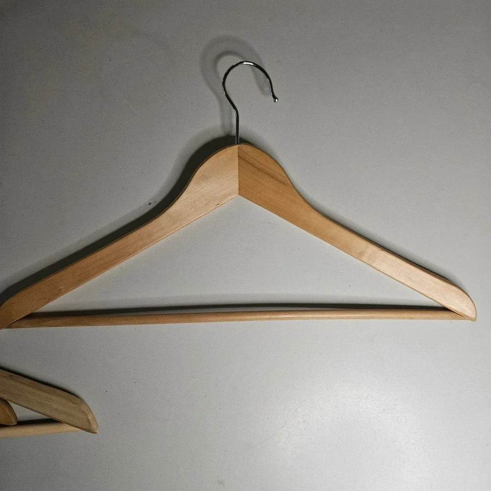 Lot of 8 Solid Wood Suit Hangers Natural Honey Finish Heavy Duty Contoured